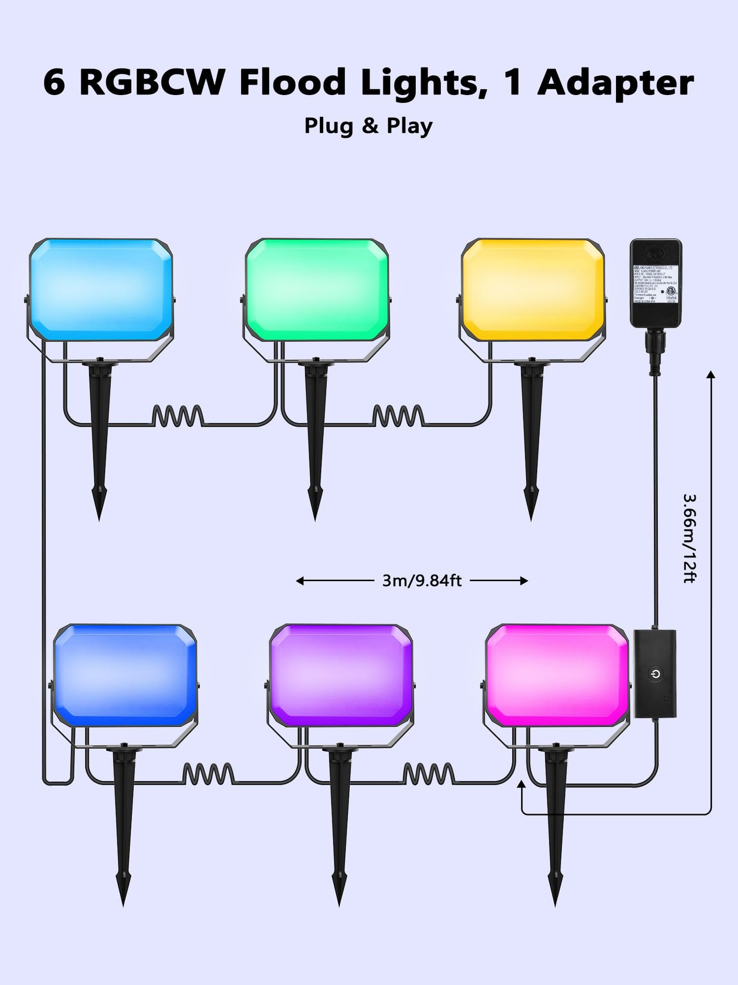 Brizlabs Flood Lights Outdoor  6 Pack Smart Rgbcw Landscape Lighting App/Voice Control  Color Changing Led Floodlights  Ip65 Waterproof Pathway Lights For Halloween Christmas Garden Yard Lawn House
