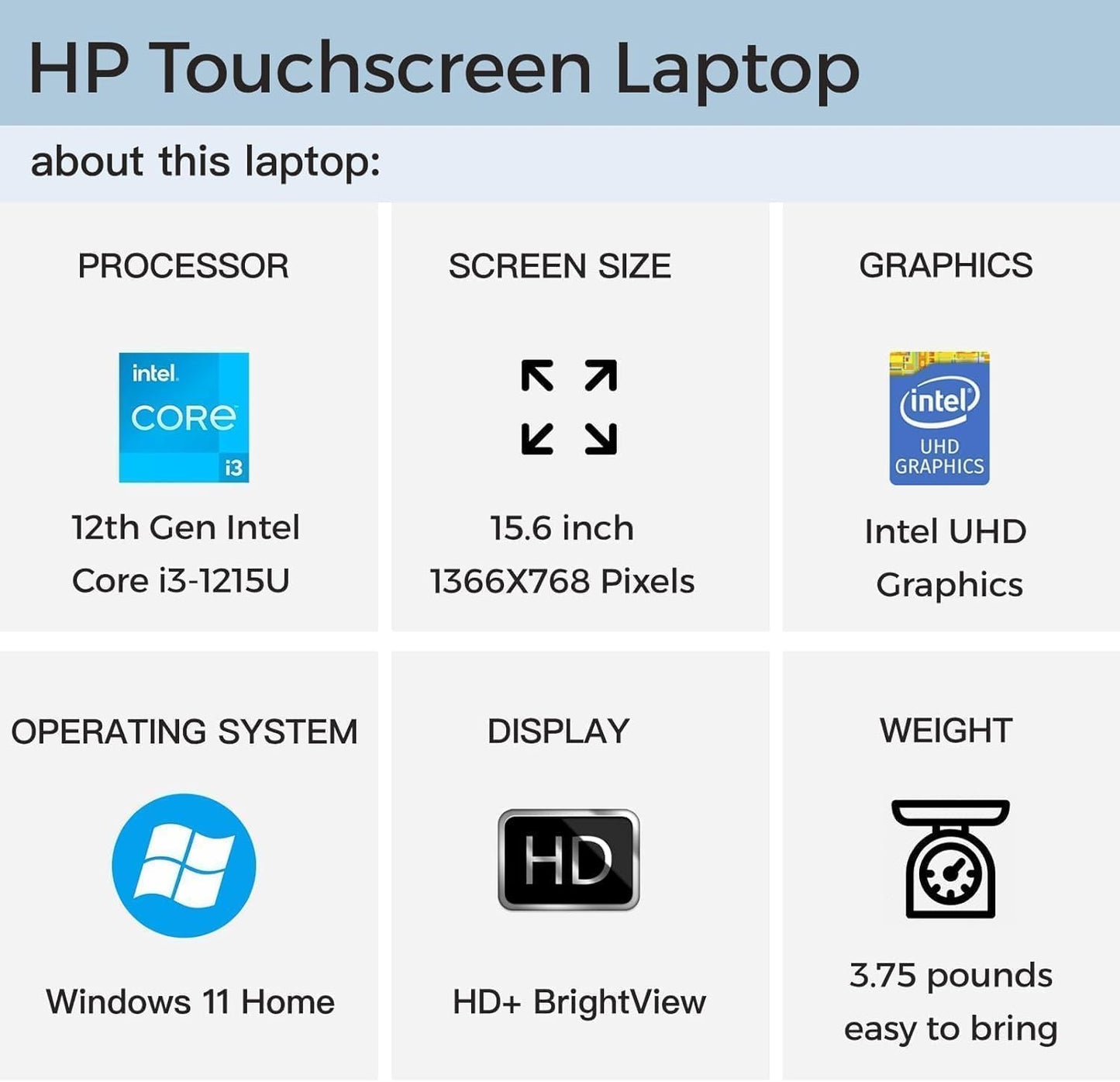 Hp Touchscreen Business Laptop Newest, 15.6 Hd Touch Display, Intel 6 Cores I3-1215U Beats I5-1135G7, 16Gb Ram, 1Tb Ssd, Long Ba
