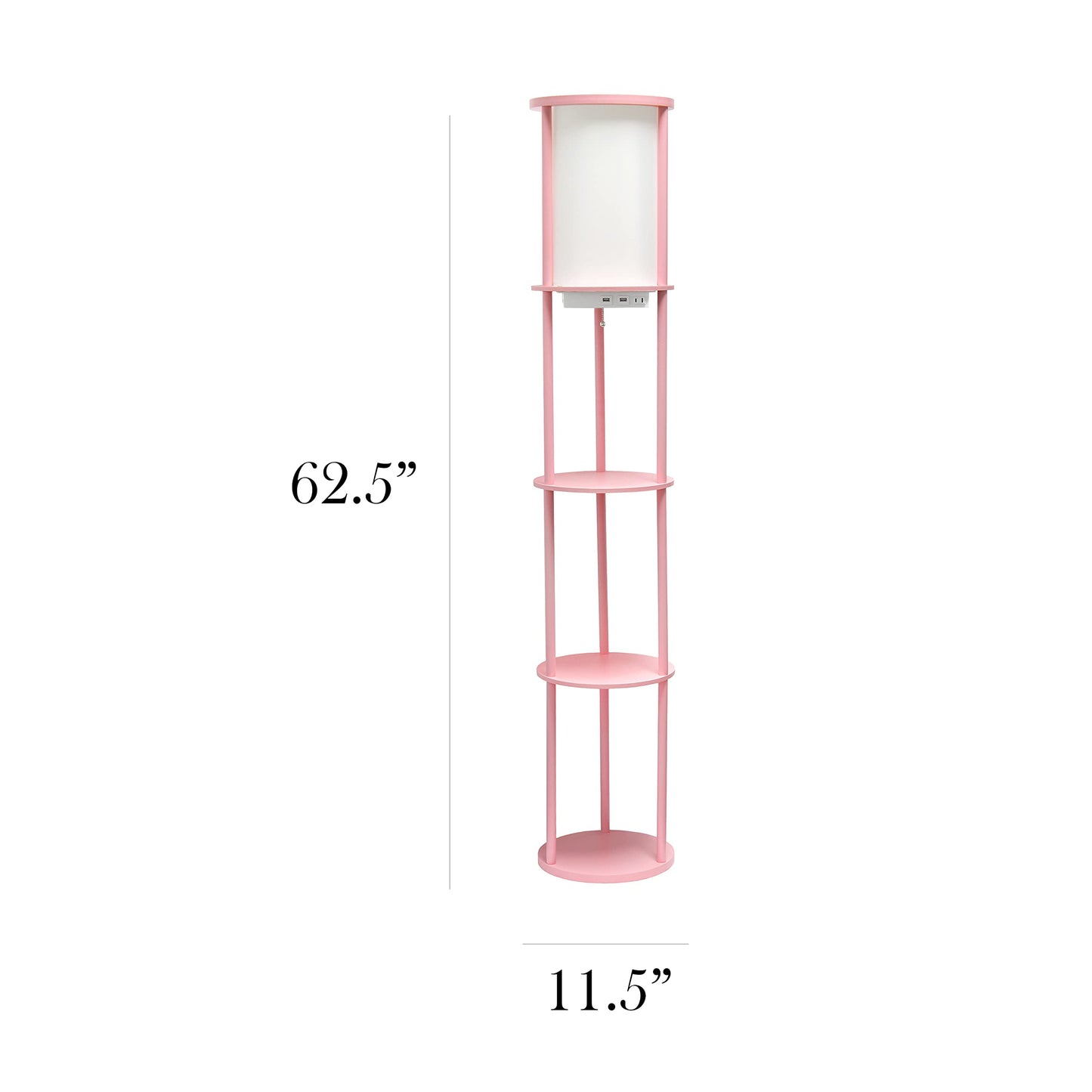 Simple Designs LF2010-LPK Round Shelf Etagere Floor Lamp with USB Ports, Light Pink