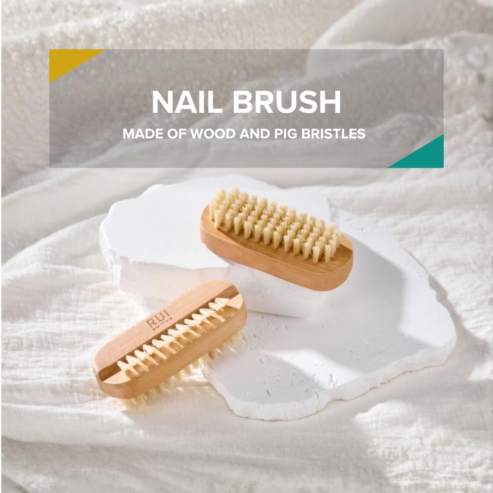 Rui Smiths CarbonConscious Wooden Nail Cleaning Brush with 2-Sided Bristles for Manicure and Pedicure Grooming | Made with Wood