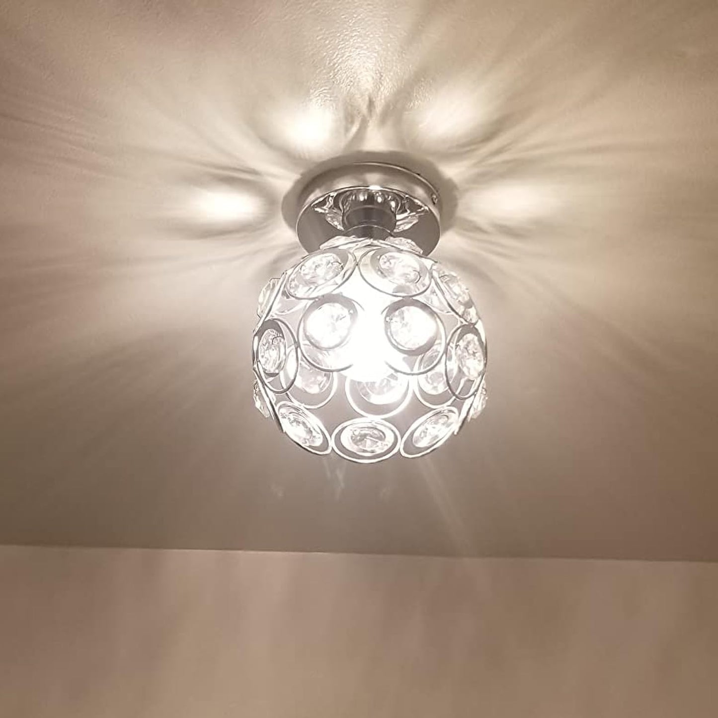 TISLYCO Semi Flush Mount Ceiling Light Fixture, Crystal Mini Chandelier, 7.7inx4.7in, Silver