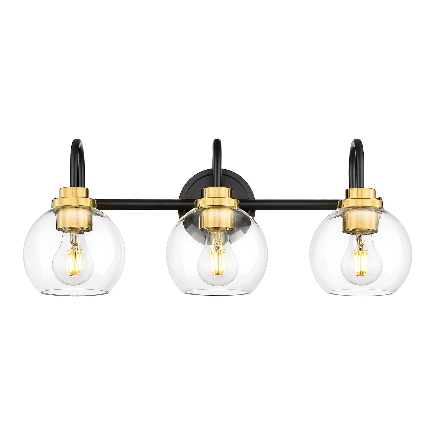 Audickic Bathroom Light Fixtures  3-Light Black And Gold Vanity Lights With Globe Clear Glass  Modern Vanity Lighting Fixtures Over Mirror  Ad-22280-3W-Kg