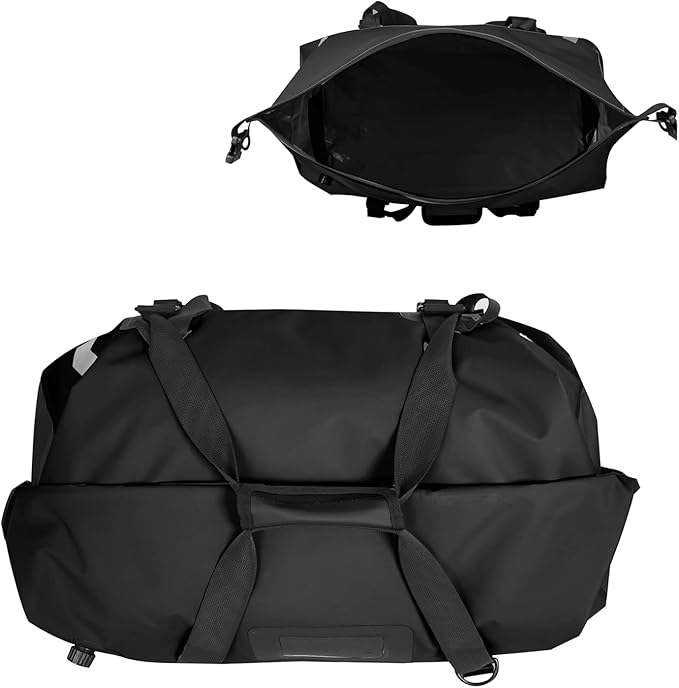 Waterproof Duffel Bag for Men/Women, Roll-top Dry Backpack Duffel Bag with Quick-fixed Straps, Motorcycle Tail Saddle Bag for Motorcycling, Rafting, Boating, Kayaking, Travel, 66L-Black