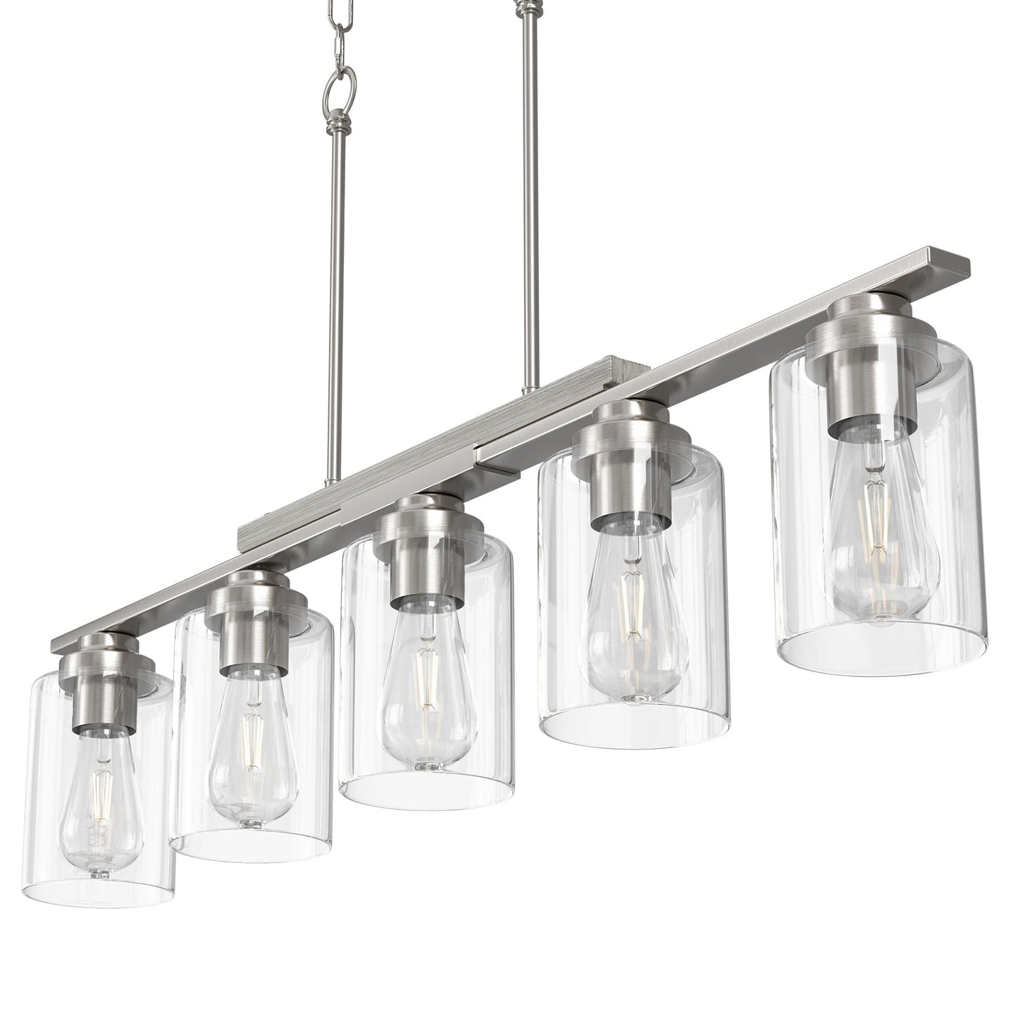 Vonluce Kitchen Island Lighting  5-Light Dining Room Light Fixture Over Table With Glass Shade And Adjustable Rods  Farmhouse Linear Chandelier For Kitchen Island  Brushed Nickel  Etl Certificated