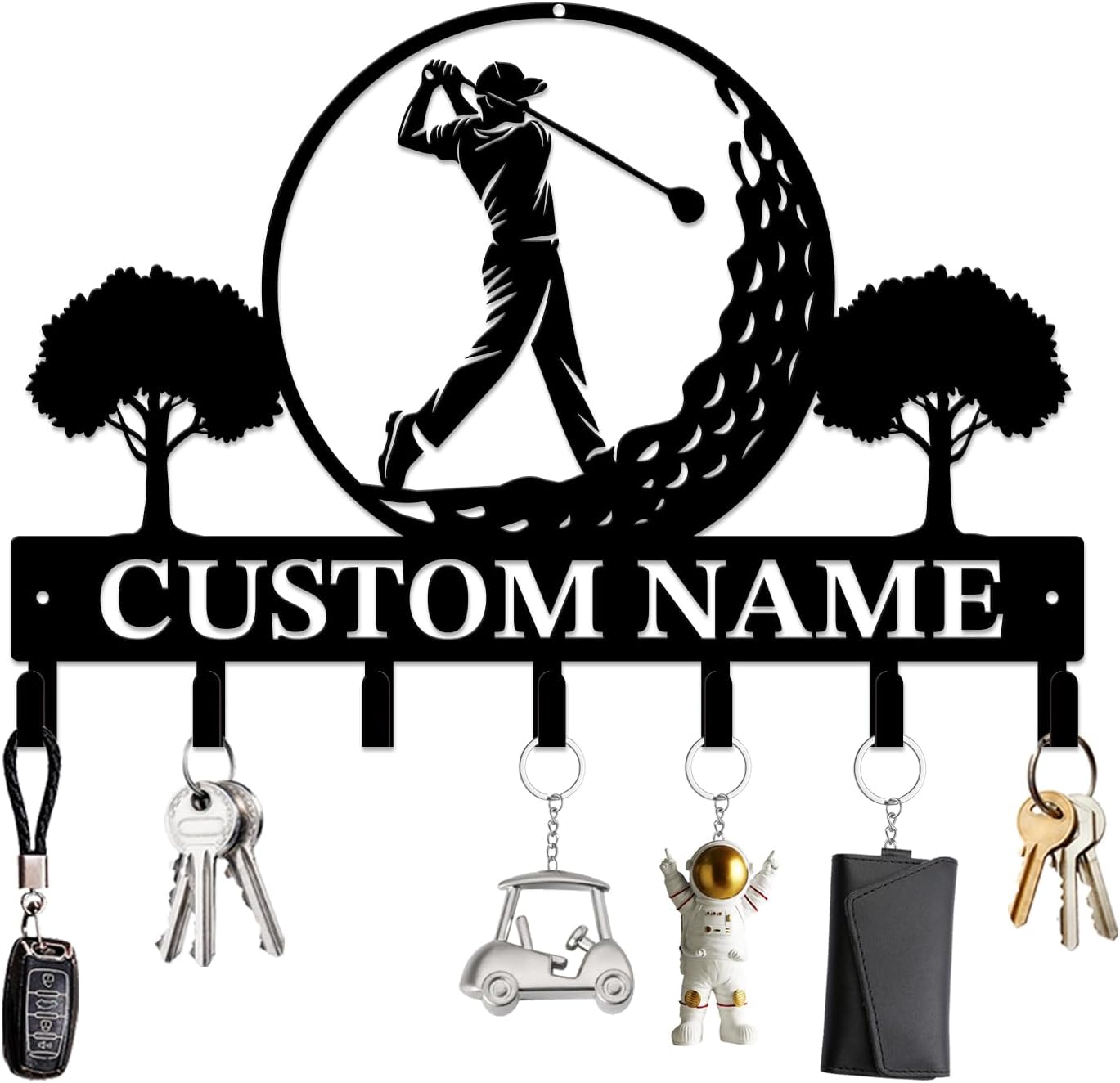 Personalized Custom Name Golf Ball Wall Keys Hooks,Metal Golf Art Clothes Hooks,Metal Golf Lover Wall Home Storage Decorative,For Front Door, Hallway, Kitchen, Bedroom,Keys,Hats (Style B)