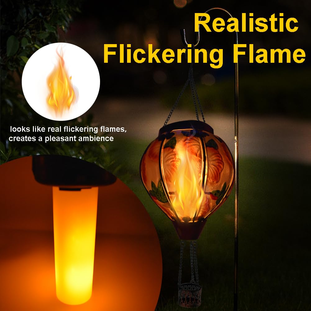 teyigarden Hot Air Balloon Solar Lantern, Glass, 18in H, Waterproof, Hummingbird-Red, Model SL-6069082023