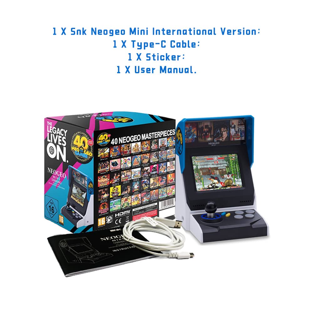 NEOGEO Mini Arcade International Version, 40 Pre-Loaded Classic SNK Games:The King of The Fighters / Metal SLUG and More, Built-in Clearly 3.5”LCD Screen, HDMI and 2 Gamepad Ports