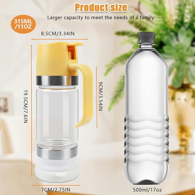 Honey Dispenser No Drip with Stand, 12 OZ Glass Honey Jar, Syrup Dispenser, Easy One Hand Use Honey Pot for Coffee or Tea, Mess Free Honey Dispenser for Syrup, Honey Container (2PCS Yellow)