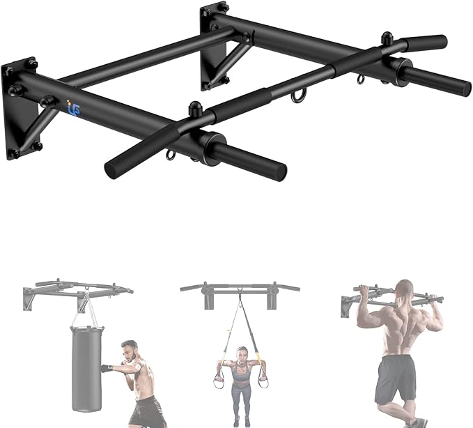 Wall Mounted Pull Up Bar, Thicken Steel Max Load 300 lbs，Punch Bag and TRX Training Hook for Home Gym Upper Body Workout C...