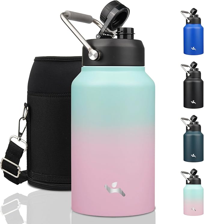 Jug with Handle,87 oz Insulated Water Bottle with Carrying Pouch, Double Wall Vacuum Stainless Steel Metal Bottle,Gum