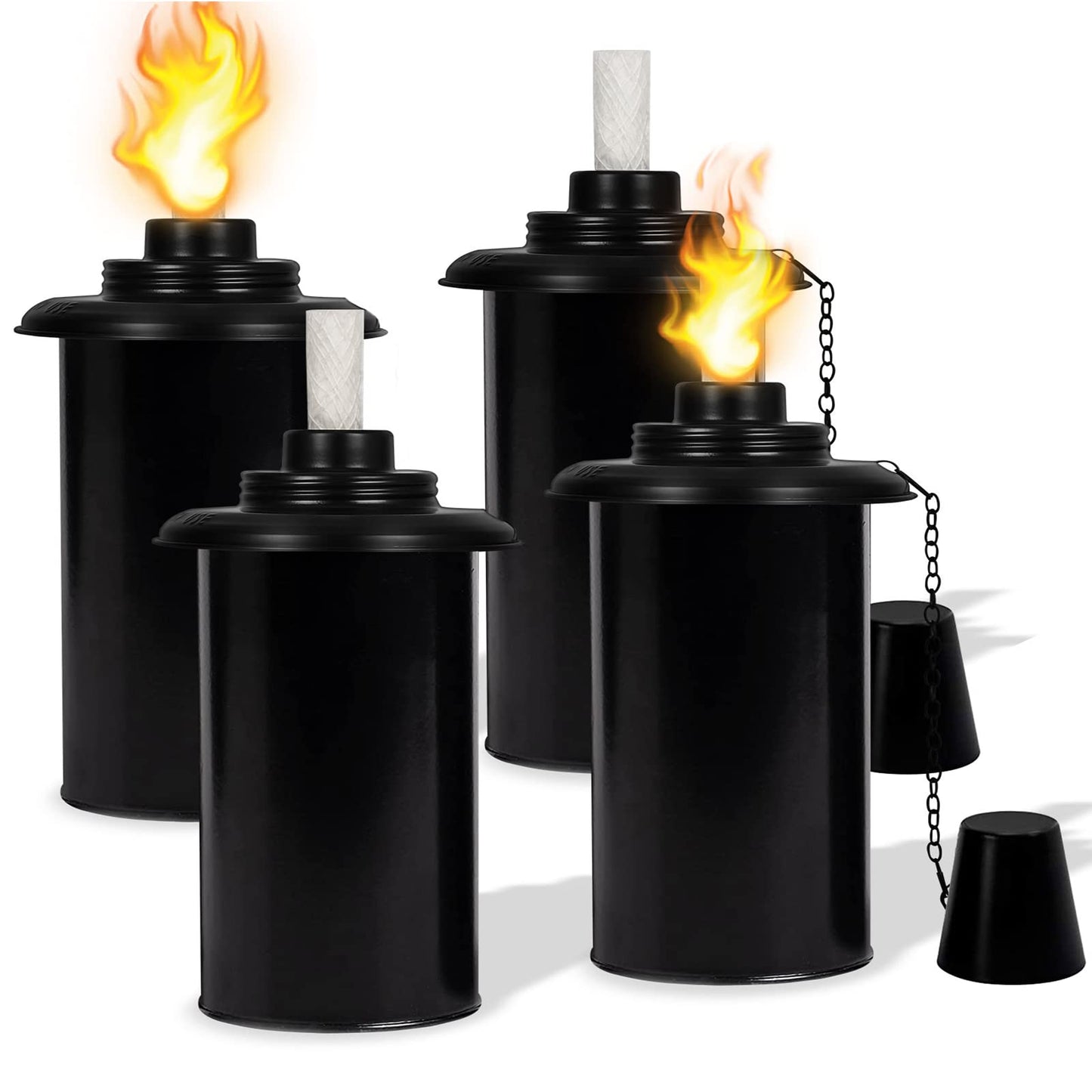 Nonley 12oz Torch Canisters - 4 Pack Refillable Citronella Fuel with Wicks and Covers for Outdoor Decor