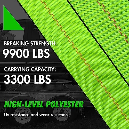 Digank Heavy Duty Car Tie Down Straps (4PK) - 2" x 96" - 3,300 lbs Safe Working Load - Wheel Straps Comes with 5/16" Tow H...