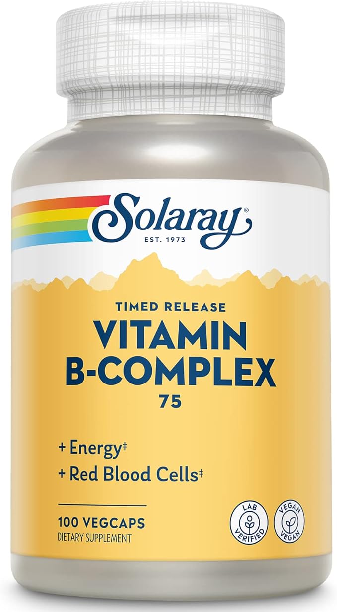 SOLARAY Vitamin B-Complex 75mg | Two-Stage Timed-Release for Extended Availability | Support for Hair, Skin, Nails, Nerves, Immune Function | 100 CT