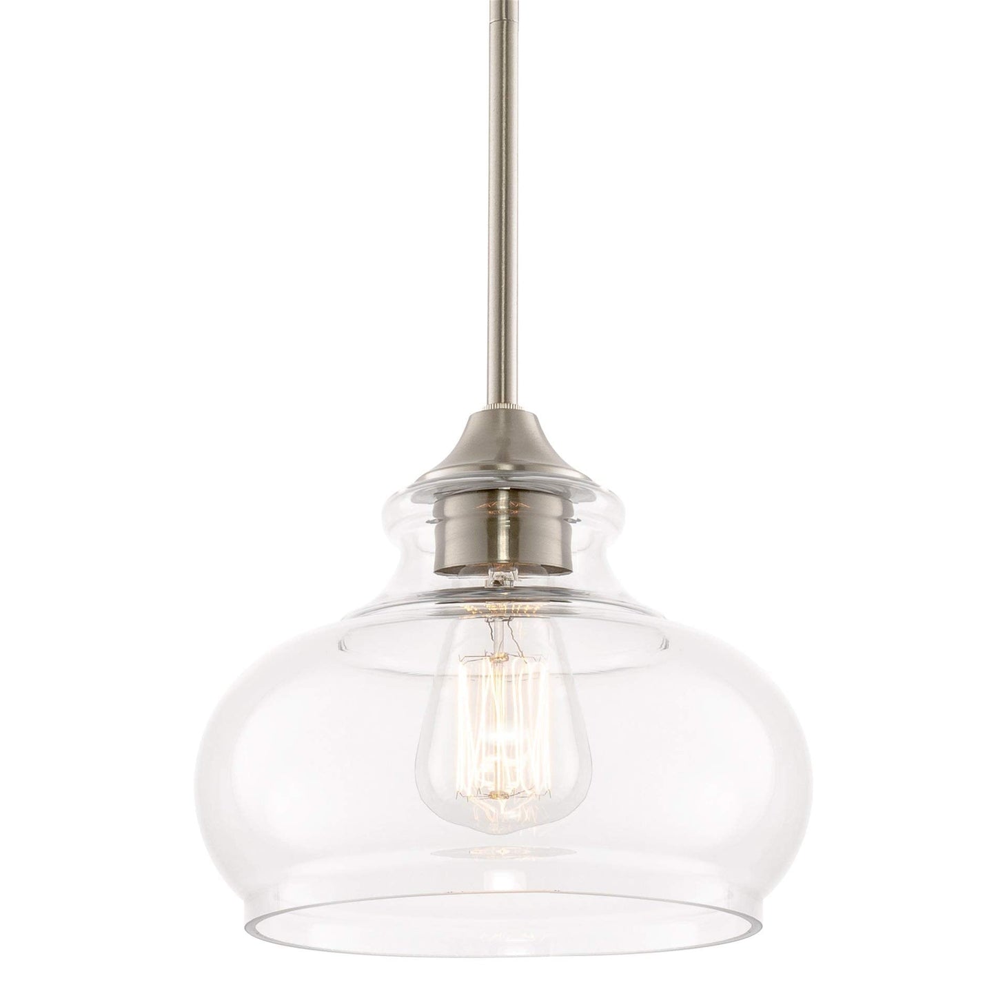 Kira Home Pendant Light, 9in Adjustable Height, Brushed Nickel Finish, Clear Glass Shade, Model RV-CP6802-BN