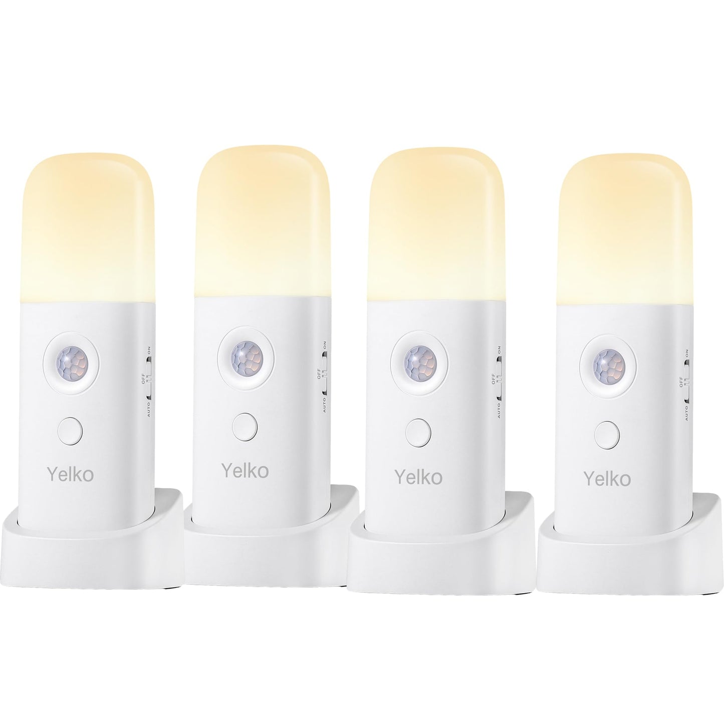 YELKO Motion Sensor Night Lights, Rechargeable Dimmable Table Lamp, 4 Pack, Warm White, Model YK0304Y
