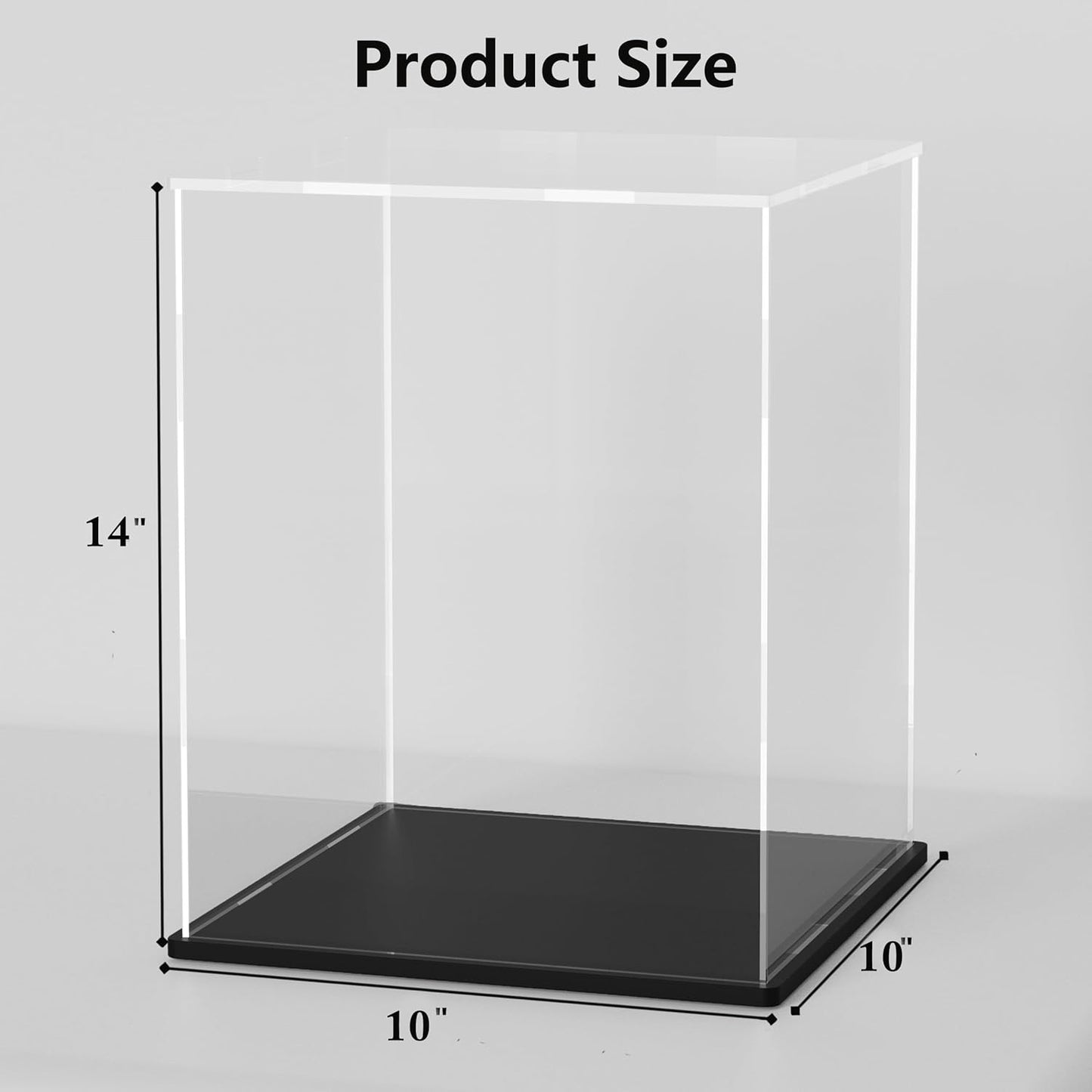 Acrylic Box with Matt Black Base, Simple Self-Assembly Display Case, 14'' Tall Case with Lid for Collectibles, Toys and Jewelry (10x10x14 inch)