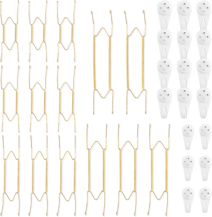 Bilillo 14 Pieces Plate Hangers for Wall - 8/10/12/14/16 Inch Invisible Plates Hanger, Stainless Steel Plate Holders with 14 Pieces Wall Hooks for 7.5 to 20 Inch Decorative Plates and Arts (Gold)