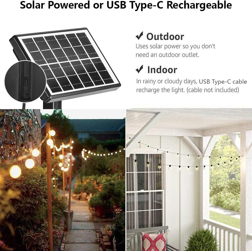 Sunthin Solar String Lights, 50Ft Black G40 Led Bulbs, Waterproof For Patio, Garden, Deck, Model St256