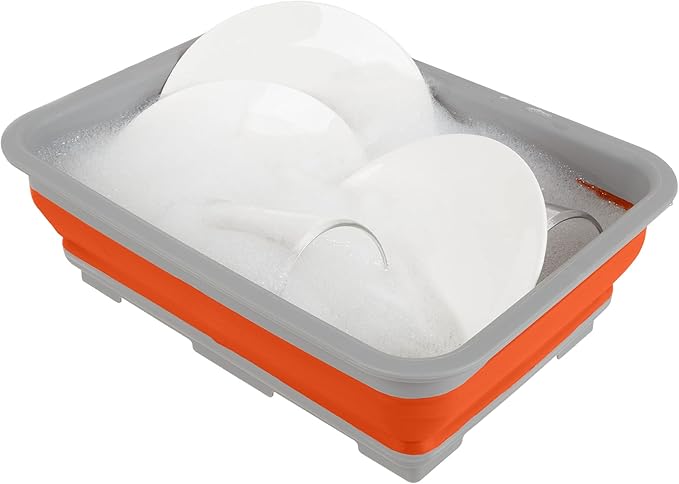 Collapsible Ice Bucket - 7.27-Liter Portable Outdoor Multi-Use Basin, Dish Tub, and Storage Basket for Camping and Tailgating by Wakeman (Orange)
