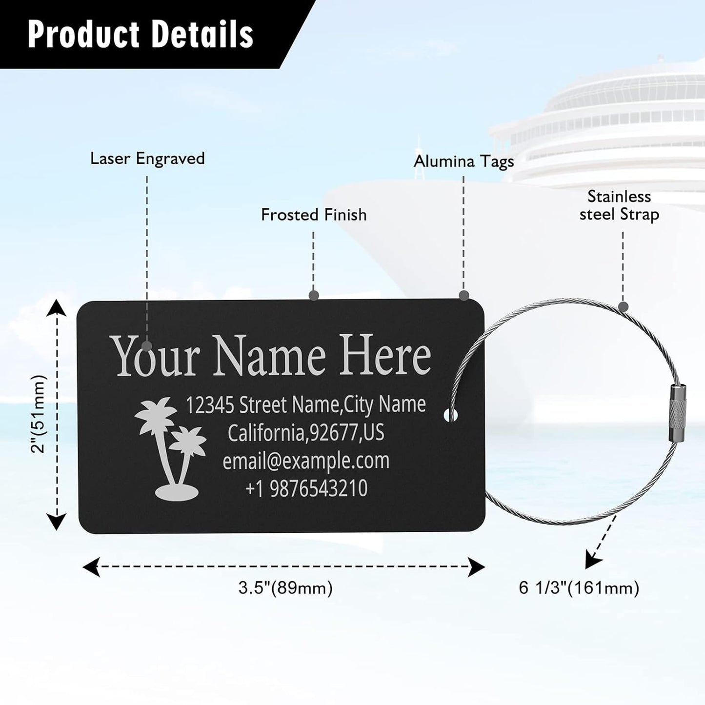 Luggage Tags for Suitcase - Personalized Engraved Metal Tag for Cruise Travel - Custom Name Tags Suitable for Bags and Backpacks(Red)