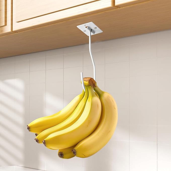 Self-Adhesive Banana Hooks, Foldable Magnetic Hanger Under Cabinet, Sturdy Metal Banana Holder for Kitchen, Space-Saving Design to Keep Bananas Fresh 1 Pieces White