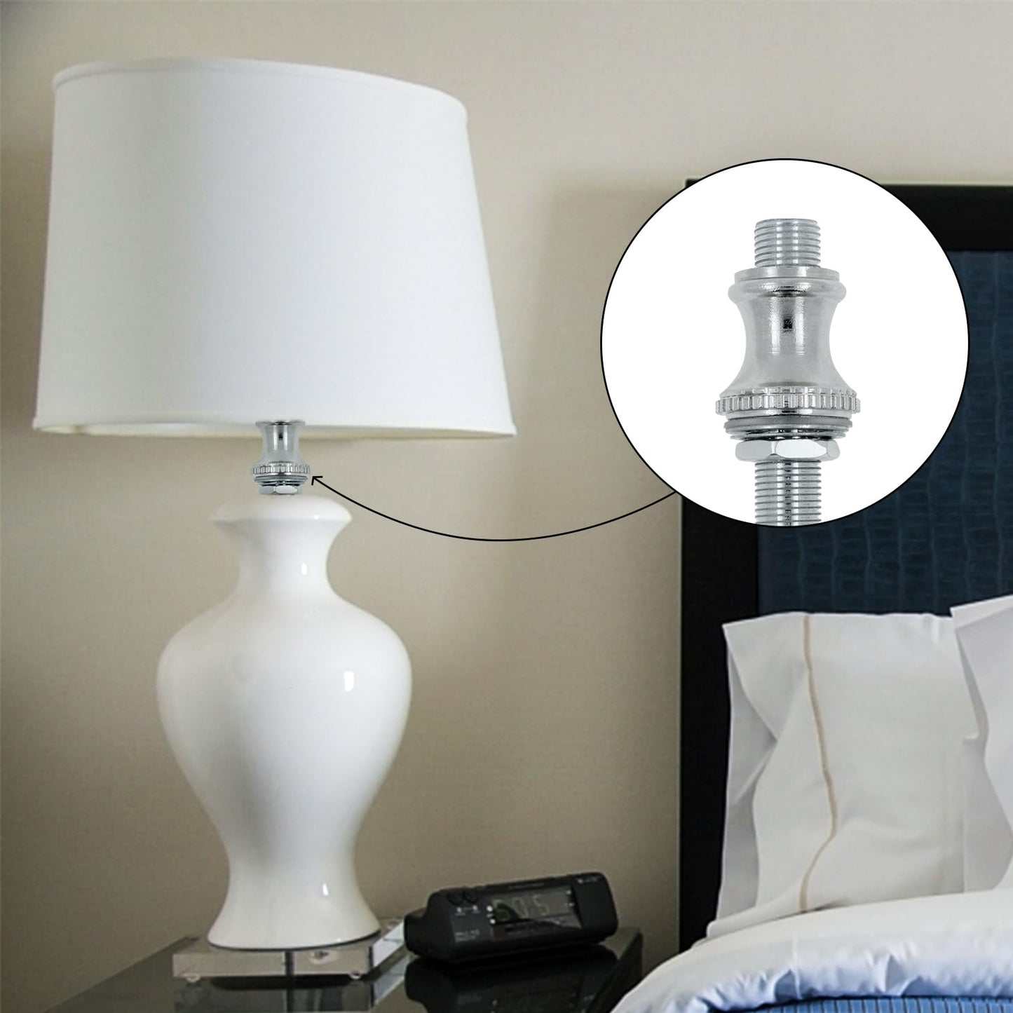Goochan Lamp Repair Hardware Assortment - Metal, Silver, 12 Inch Rod Kit With Nipples, Connectors, Switch Knobs, Washers & Lock Nuts