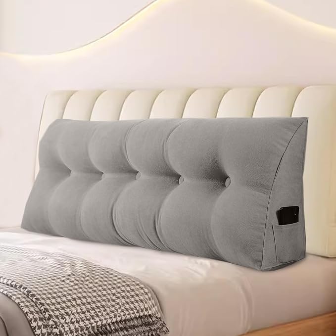 Large Triangular Headboard Pillows Long Backrest Positioning Support Bolster Cushion for Daybed Fluffy Quality Plush Body Wedge Pillow with Removable Cover(Dark grey-24x8x20in)