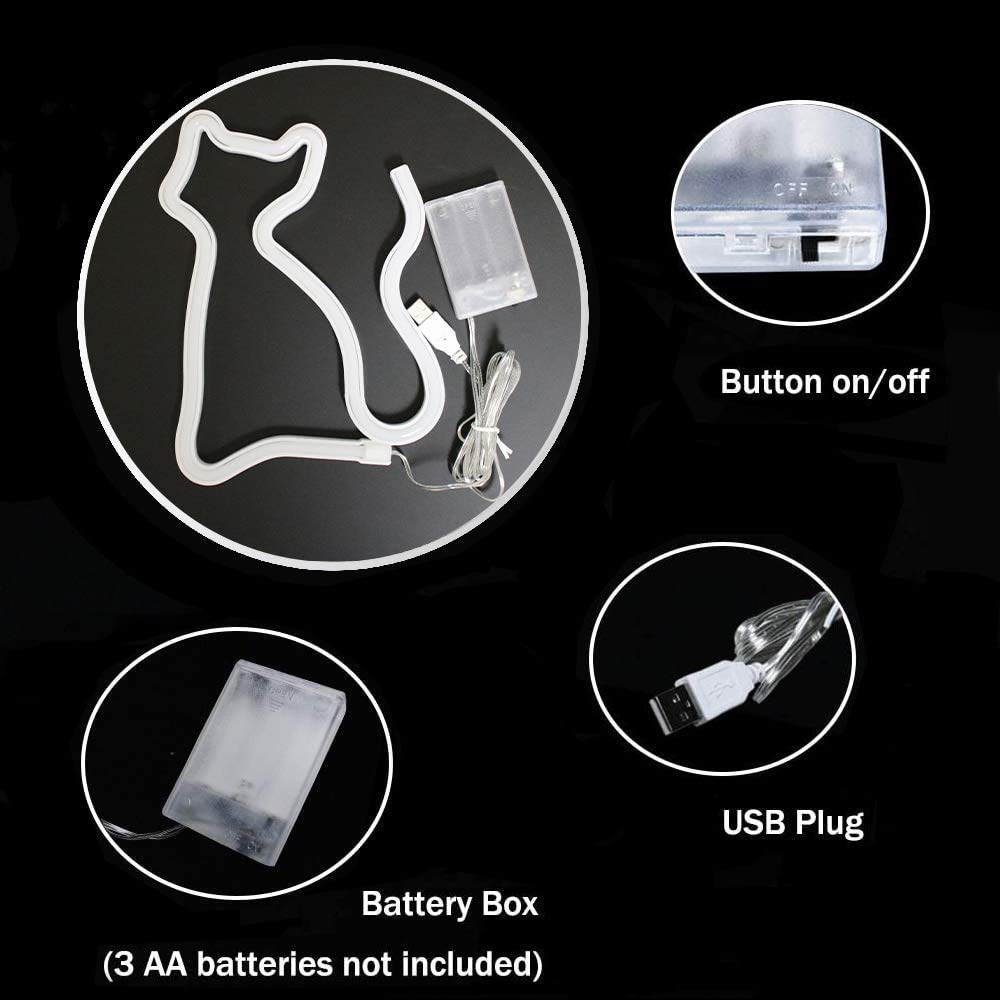 Yaozhou Led Neon Cat Sign - Cool White, Usb/Battery Operated Wall Decor For Room, Bar, Party, Kids Room
