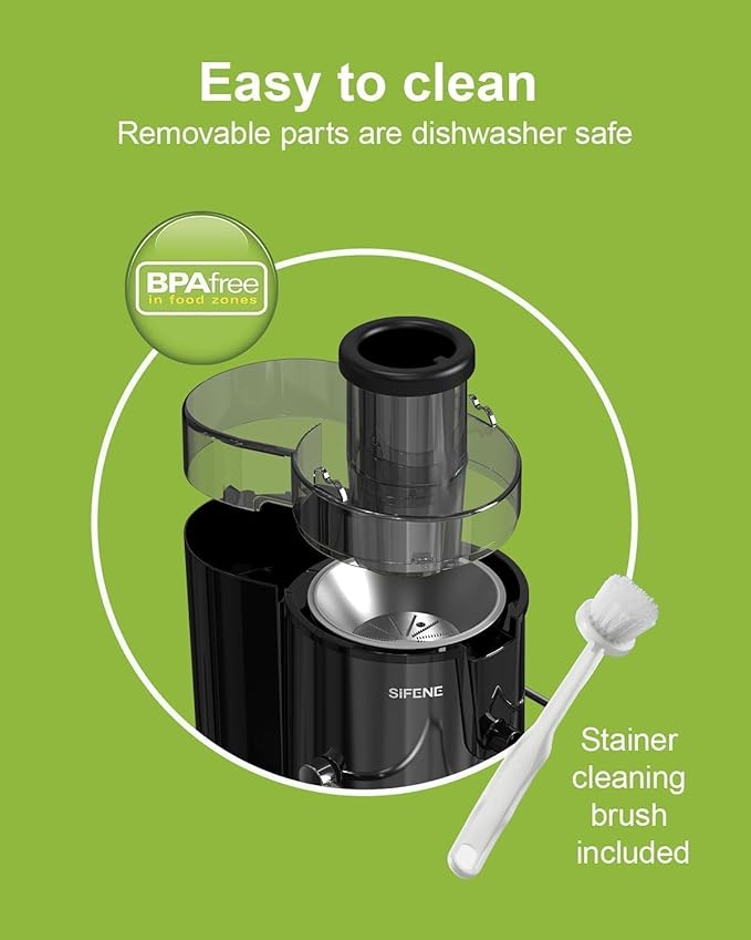 SiFENE Juicer Machines, Big Mouth Large 3” Feed Chute for Whole Fruits and Vegetables, Centrifugal Extractor, Easy to Clean, Non-BPA, Gray