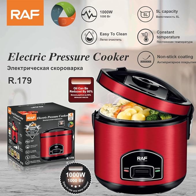 Smart Electric Rice Cooker, 5L Capacity, Multifunctional Automatic, Red and Black, Health-Preserving Household Kitchen Appliance