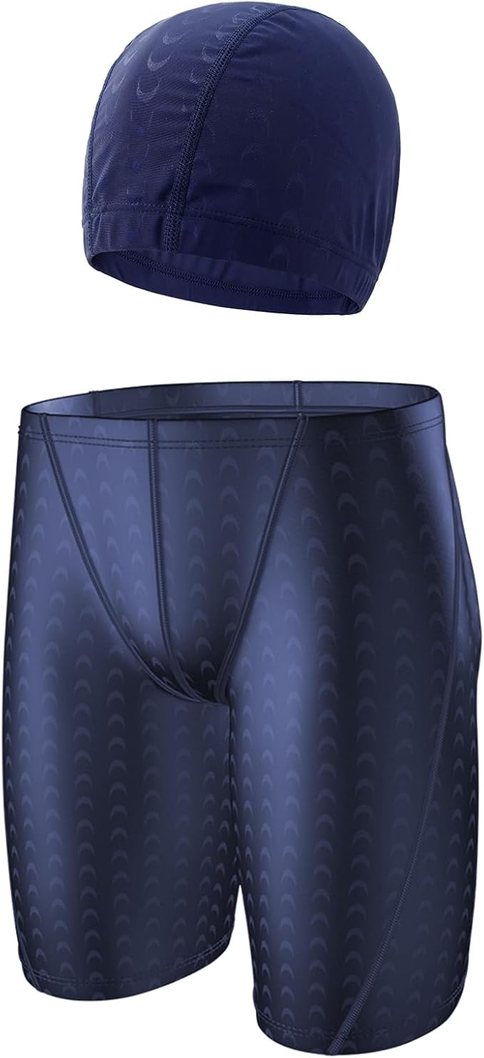 Blithestars Boys Swim Jammers Swim Trunks Kids Competitive Swim Team Suit Athletic Quick Dry Swimming Shorts with Cap UPF 50+