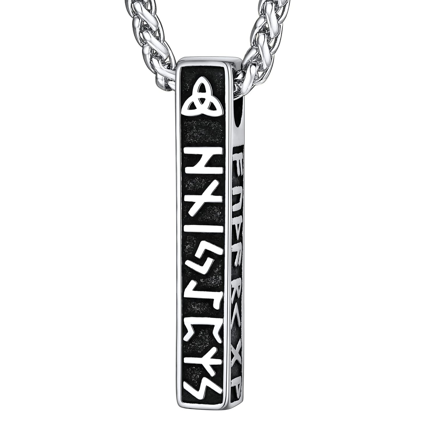 FaithHeart Nordic Rune Pendant Necklace Leather Chains Vertical Bar Viking Runes Pendant for Male