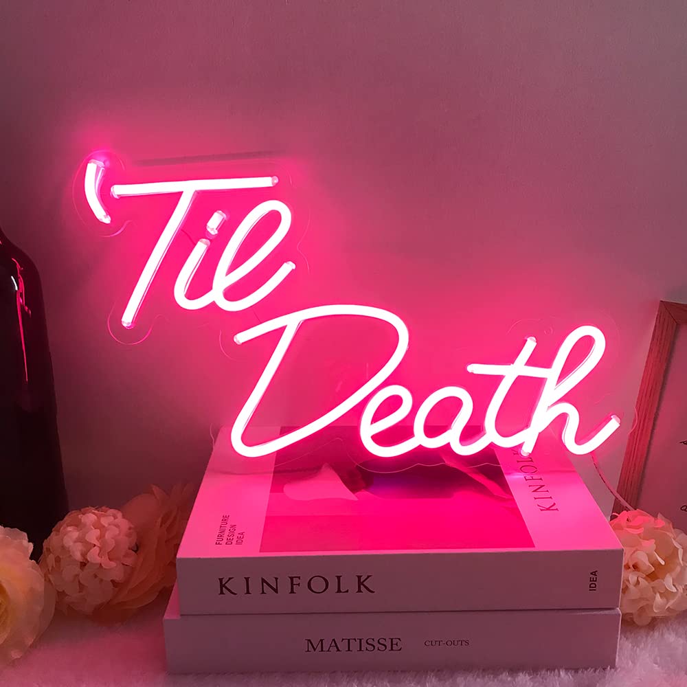 Jxin Til Death Neon Sign For Wall Decor  Til Death Led Neon Light Signs For Wedding Engagement Birthday Anniversary Proposal Party Bedroom Office  Wedding Gifts For Loved Ones  16X9 Pink