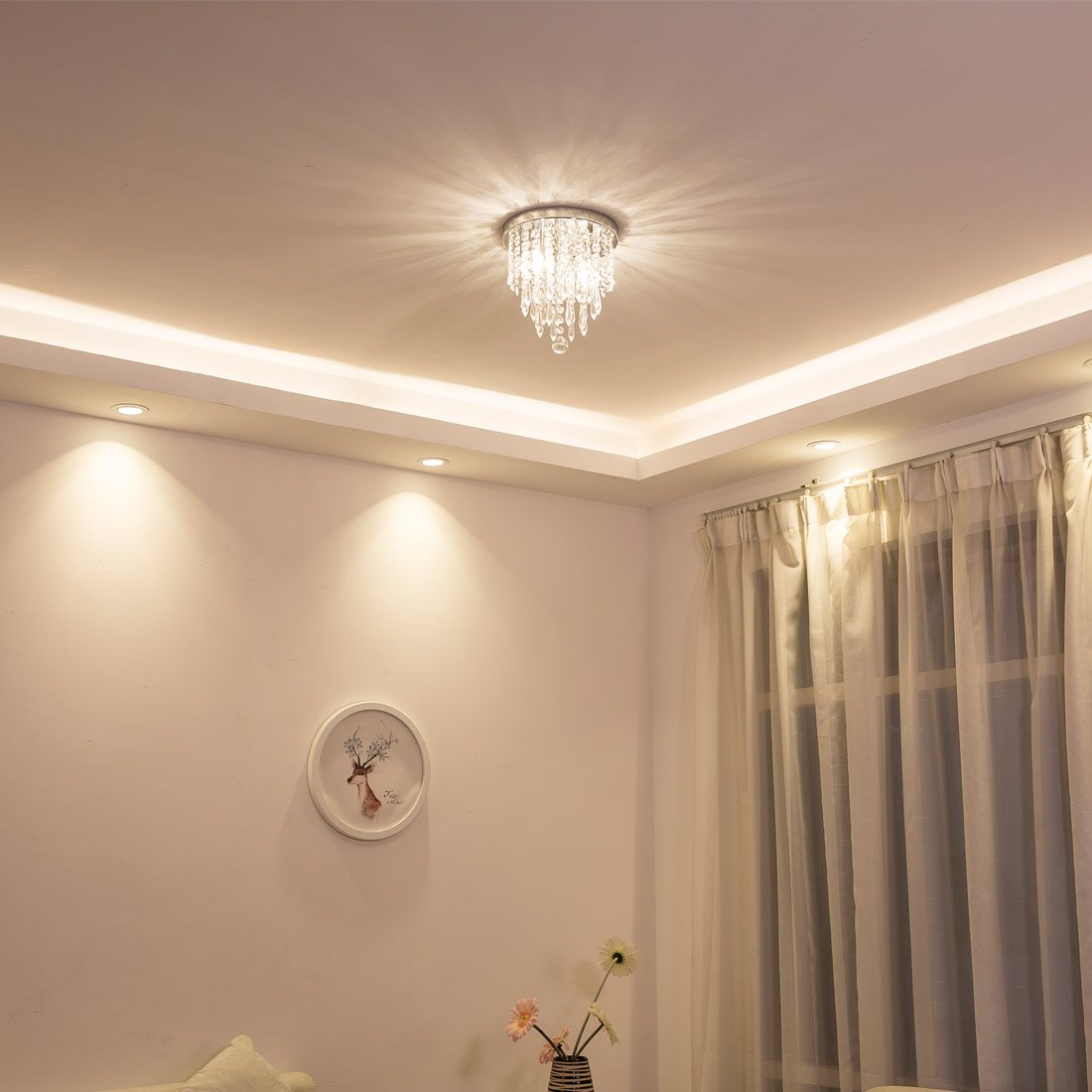 lifeholder Mini Chandelier, 2 Lights, Acrylic Crystal Flush Mount Ceiling Light, 10.4in  H x 8.7in  W, for Bedroom, Kitchen, Bathroom