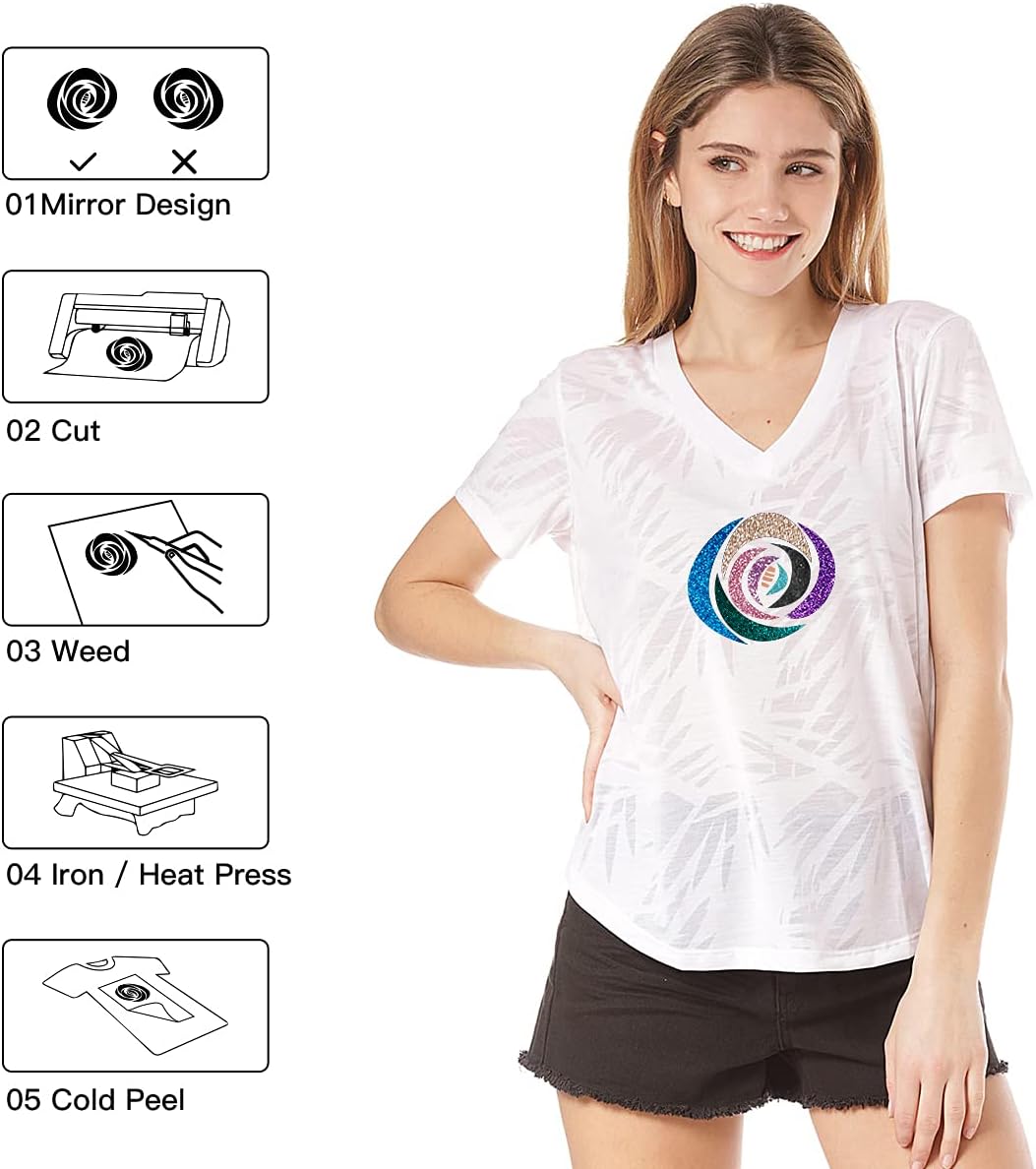 HTVRONT Blue Glitter HTV Heat Transfer Vinyl Rolls - 10" x 8ft Glitter HTV Vinyl for Shirts, Easy to Cut & Weed for Heat Vinyl Design (Sky Blue)