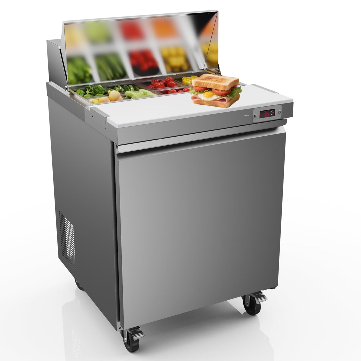 LCEKY 29" W Sandwich Salad Prep Table Refrigerator Commercial Refrigerator with 8 Pans Stainless Steel Fan Cooling Kitchen Equipment