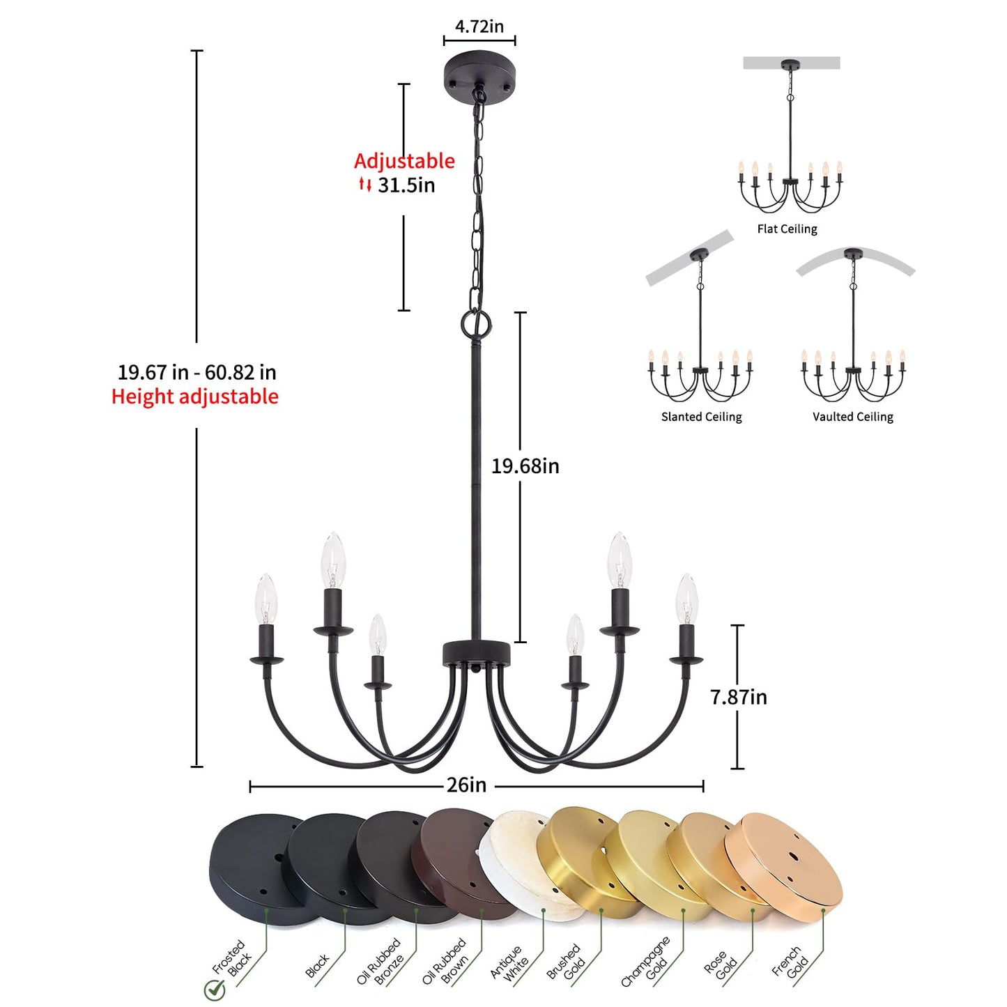 Puyveyor 6-Light Black Chandelier  Farmhouse Chandelier For Dining Room Lighting Fixtures Hanging  Rustic 26 Modern Chandeliers For Living Room Foyer Kitchen Entryway(Frosted Black)