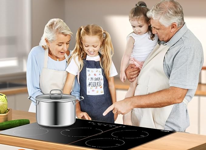 KPUY Induction Cooktop 30 Inch with 5 Burner, Electric Burner 220-240V, 7400W Electric cooktop with 9 Power Levels, Child Safety Lock & Timer, 30'' Induction Cooktop Hard Wire(No Plug)