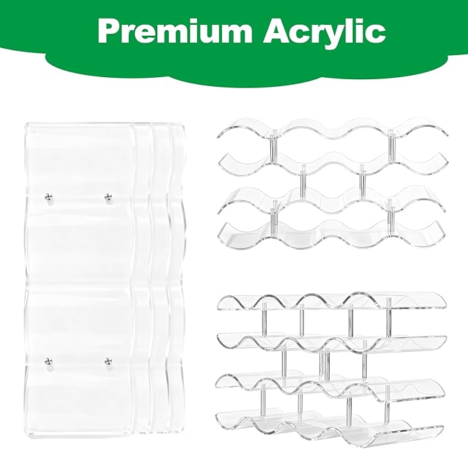 Wine Rack Countertop, Wine Rack for Inside Cabinet, Acrylic Wine Holder, Wavy Wine Bottle Holder for Cabinet Pantry Home Kitchen (4 Tiers - 14 Bottles)