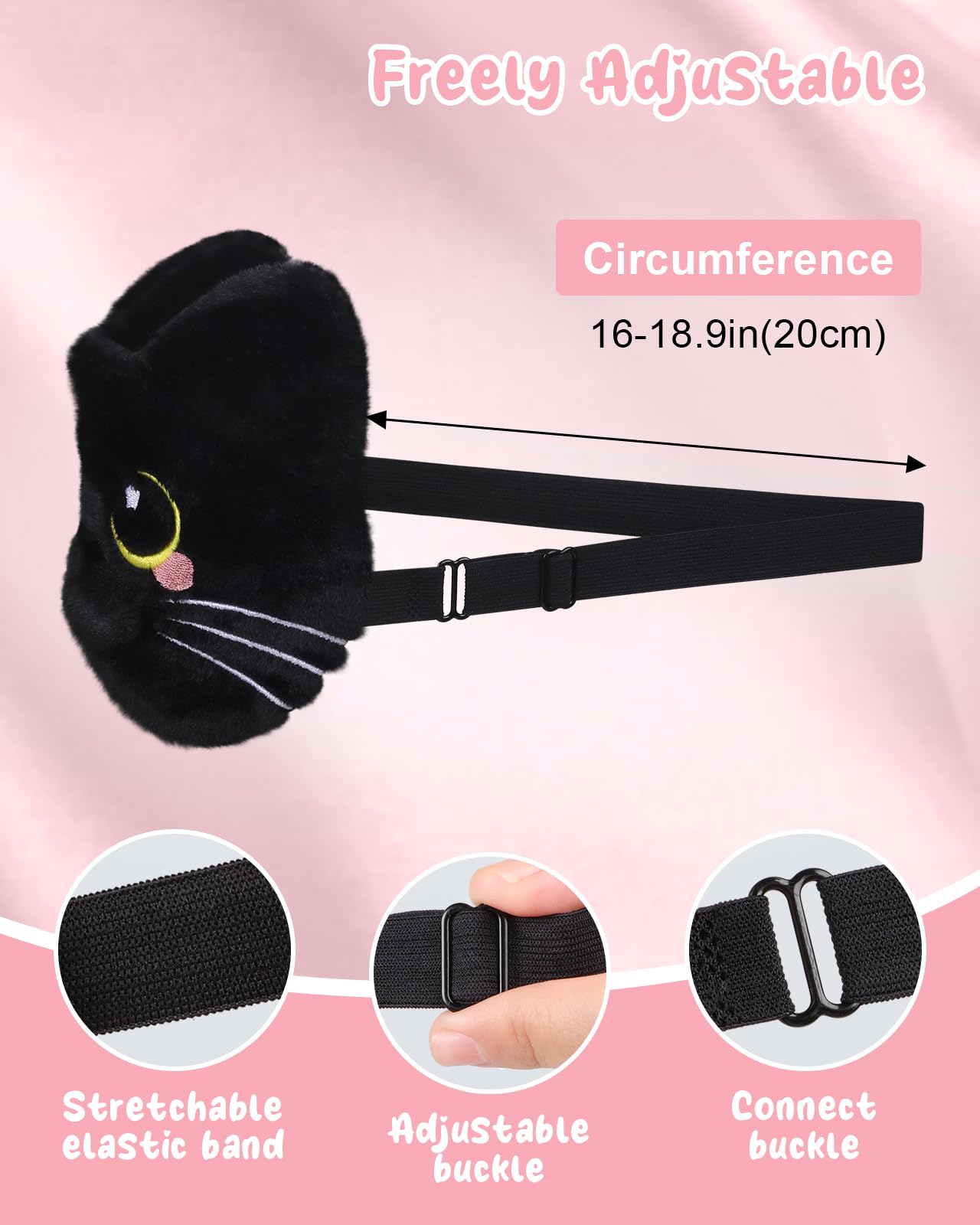 Miss Adola Sleep Mask for Kids - Cute Cartoon Plush Fuffy Sleeping Eye Cover Black Cat Kawaii Soft Eyeshade with Adjustable Strap Animal Eye Blindfold for Kids Girls Boys Teens
