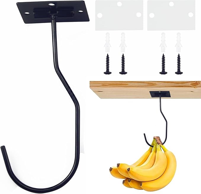 Self-Adhesive Banana Hooks, Foldable Magnetic Hanger Under Cabinet, Sturdy Metal Banana Holder for Kitchen, Space-Saving Design to Keep Bananas Fresh 1 Pieces Black