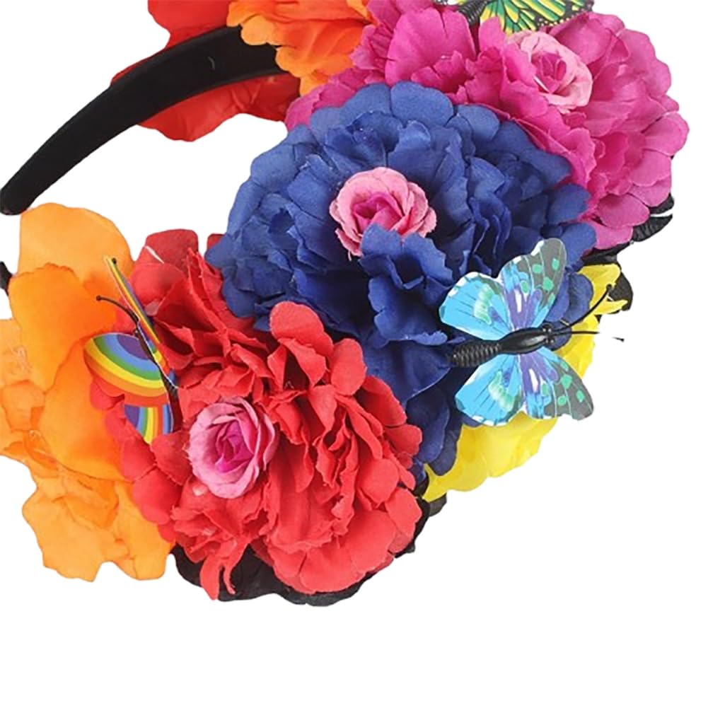 Lofruiin Women's Bohemian Rose Flower Crown Mexican Day of The Dead Headband Halloween Party Costume Headpiece (A- Colorful 1, F