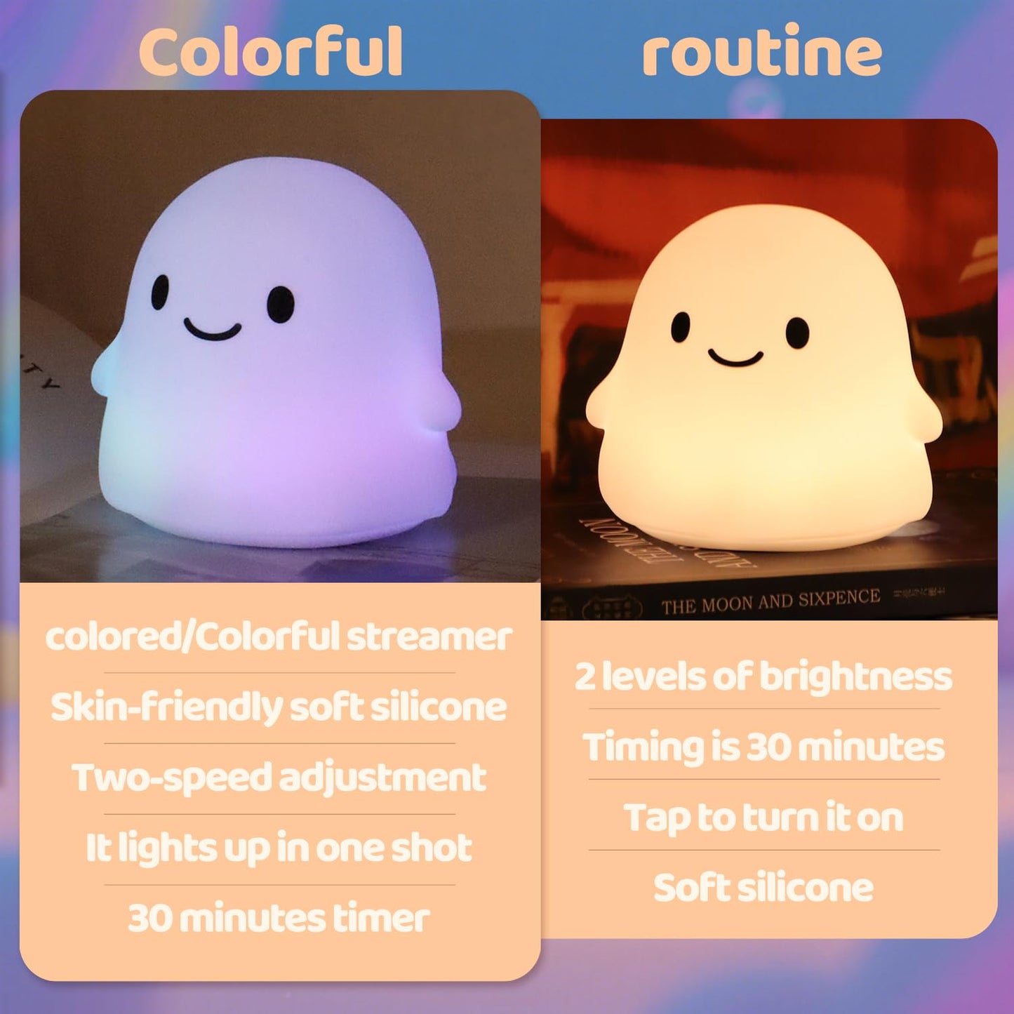 Rytinazzz Halloween Ghost Night Light  Kids Halloween Gifts - Cloud Nightlight  Halloween Decorations  Squishy Silicone  Dimmable  Rechargeable  30-Min Timer  Bedroom Nursery Bedside  Room Decor