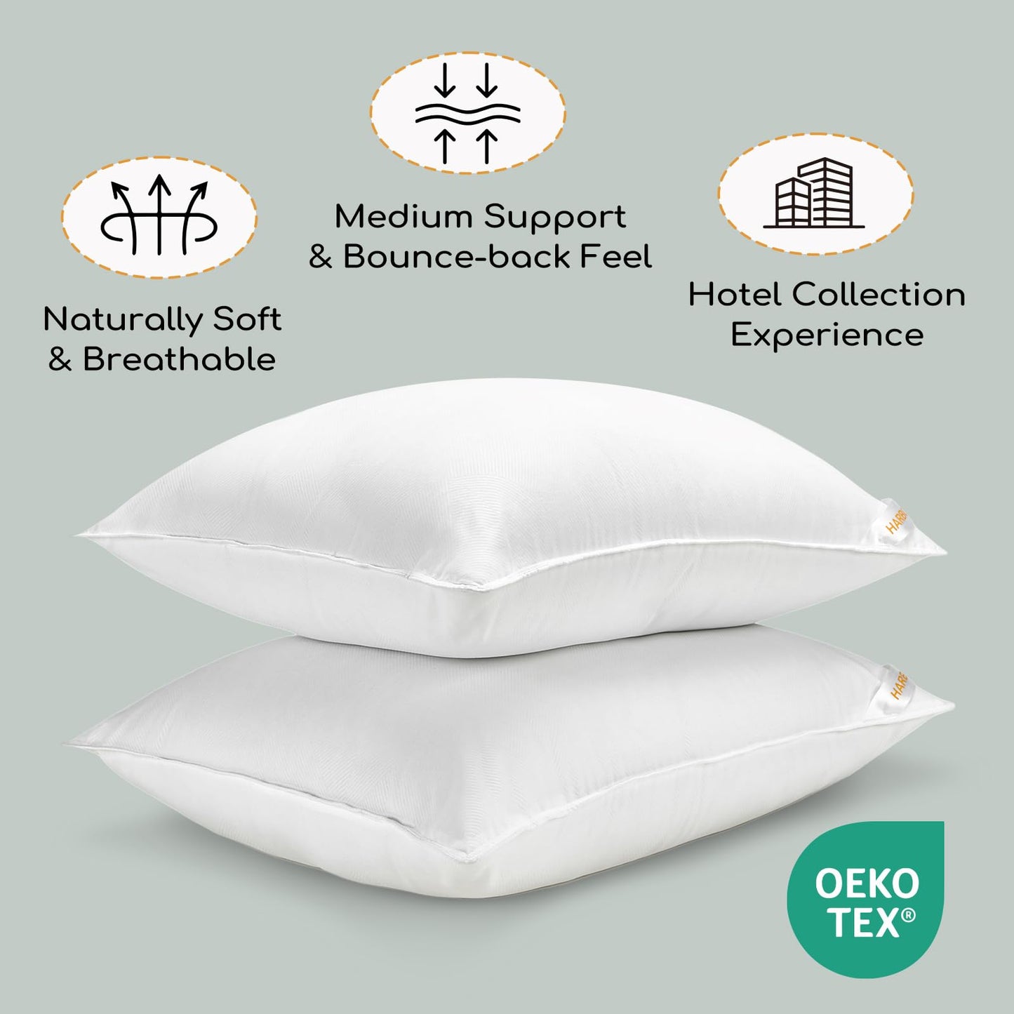 HARBOREST Bed Pillows Standard Size Set of 2 - Luxury Hotel Collection Down Alternative Pillows for Sleeping, 20 x 26 Inches