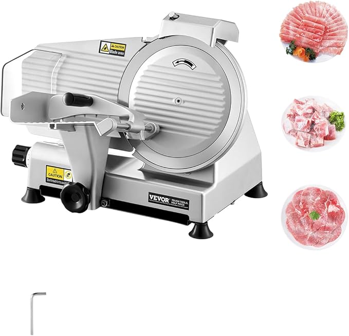 VEVOR Commercial Meat Slicer, 10 inch Electric Deli Food Slicer, 180W Cutter with a Premium 65Mn Blade, 0-0.4 inch Adjustable Thickness, Food Slicer Machine for Meat Vegetables Hard Bread Cheese