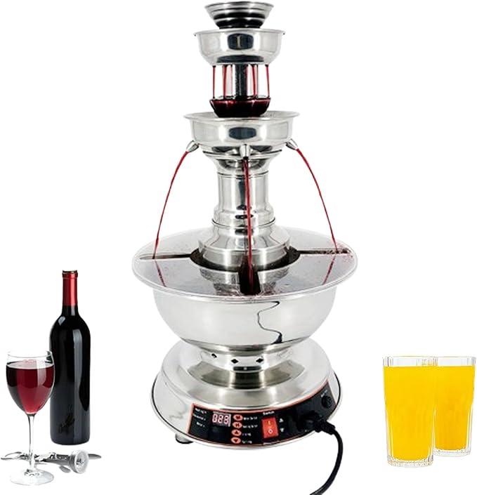 INTBUYING 3-Tier Red Wine Fountain Machine Champagne Beverage Warmer Dispenser Commercial Grade 3.5L 304 Stainless Steel 1...