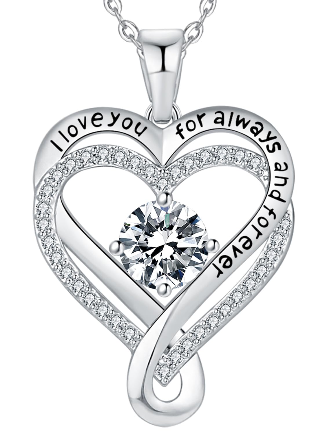 Mkhhy Diamond Birthstone Infinity Heart Necklace for Women Anniversary for Her Wife Birthday Gift Ideas I love you Jewelry for W
