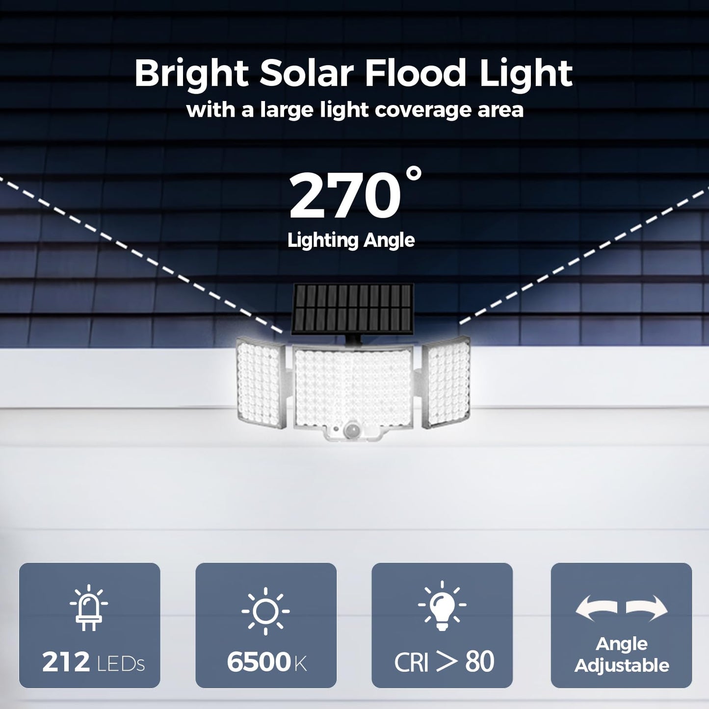 Adiding Solar Lights Outdoor, 212 LEDs, 270° Wide Angle, Remote Control, 4 Pack, Black, Model TBD-23