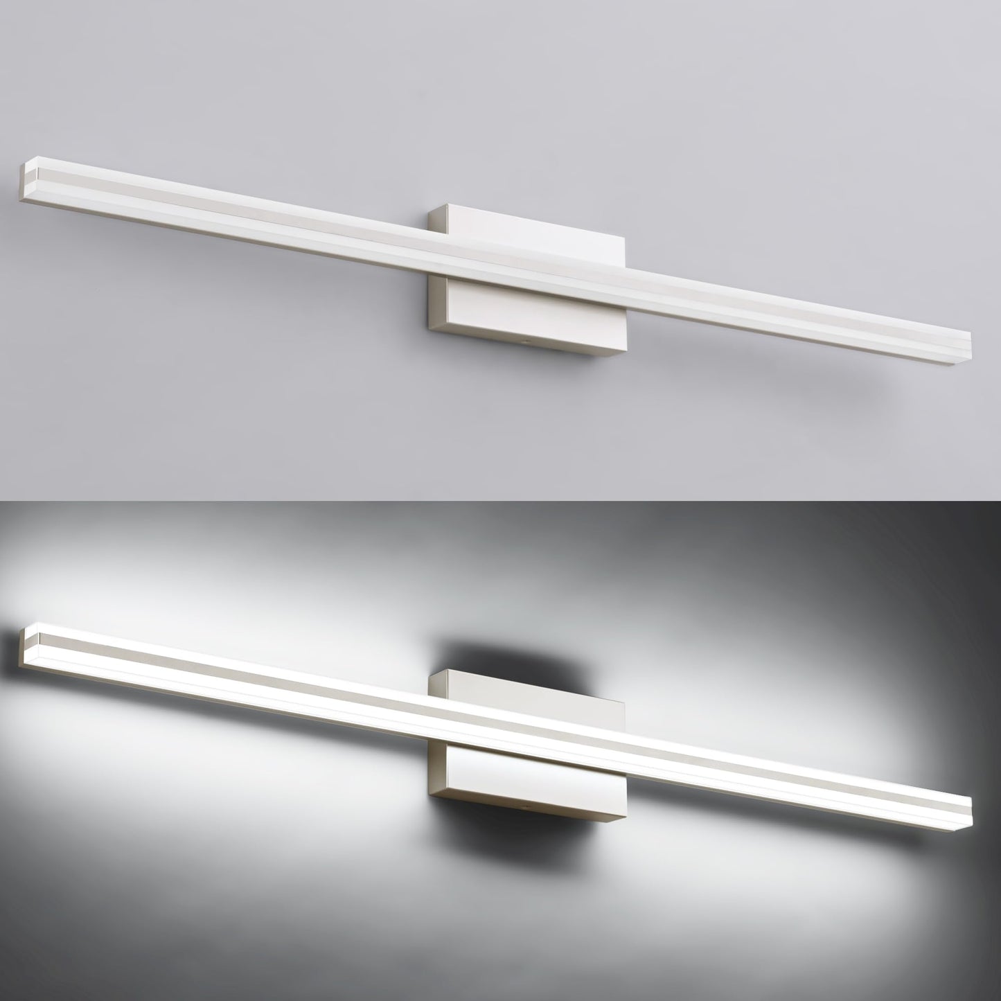 Solfart 40 Inch Modern Led Bathroom Vanity Light - Dimmable Stainless Steel Over Mirror Fixture, Silver Finish, Model 8B07B29F