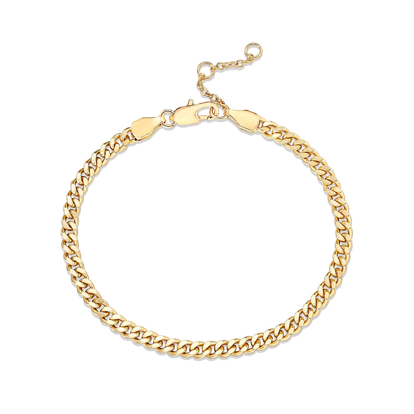 PAVOI 14K Gold Plated Paperclip/Curb/Figaro Chain Adjustable Bracelet for Women (Curb-M, Yellow Gold Plated)